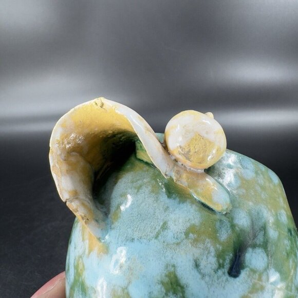 Vintage Hand Made Italian Pottery Small Pitcher Creamer Made Italy Leaf Handle - Picture 5 of 16